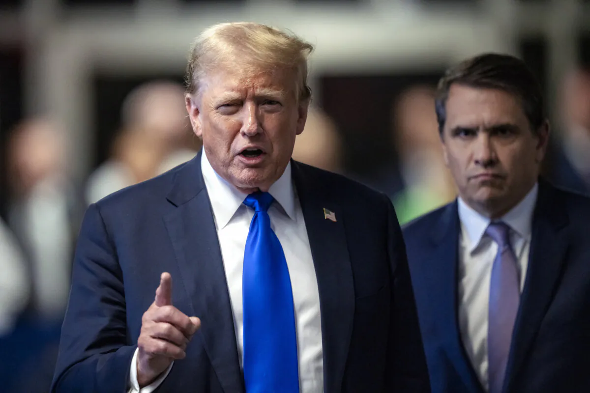 President-elect Donald Trump speaks to the press after he was convicted in his criminal trial at Manhattan Criminal Court in New York City, on May 30, 2024. (STEVEN HIRSCH/POOL/AFP via Getty Images)
