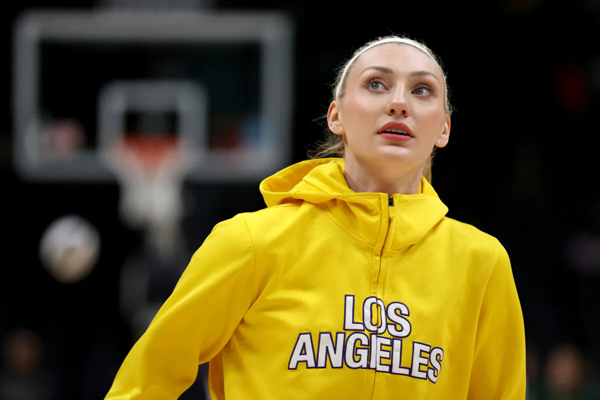 Cameron Brink (22) of the Los Angeles Sparks warms up before the game Storm in Seattle on June 11, 2024. (Steph Chambers/Getty Images)