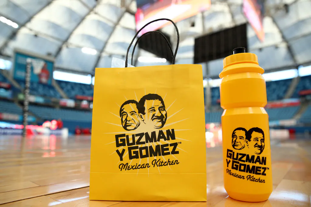 Guzman Y Gomez branding pre-game ahead of the round 14 Super Netball match between NSW Swifts and Adelaide Thunderbirds at Ken Rosewall Arena in Sydney, Australia, on June 17, 2023. (Jason McCawley/Getty Images)