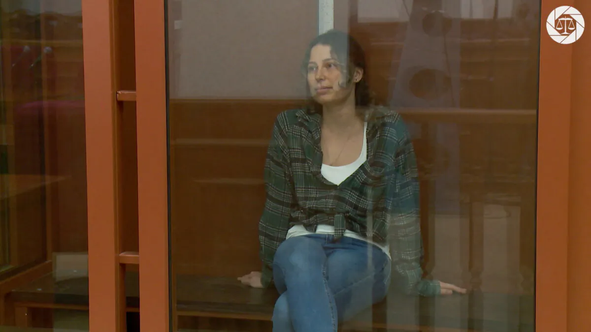 Ksenia Karelina attends a court hearing in Yekaterinburg, Russia, on June 20, 2024, in this still image taken from video. (Press Service of the Sverdlovsk Regional Court/Handout via Reuters)