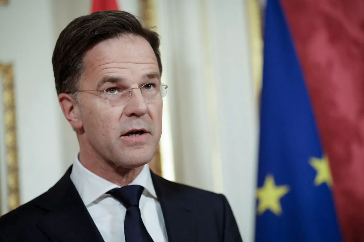 Dutch Prime Minister Mark Rutte speaks at a news conference in Amsterdam on April 12, 2023. (Piroschka van de Wouw/Reuters)
