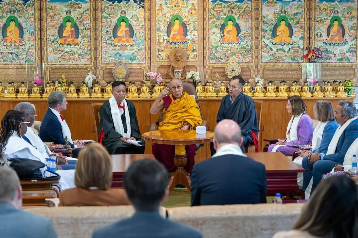 The 14th Dalai Lama, Tibet's exiled spiritual leader, meets with a U.S. congressional delegation in Dharamshala, India, on June 18, 2024. (Central Tibetan Administration)