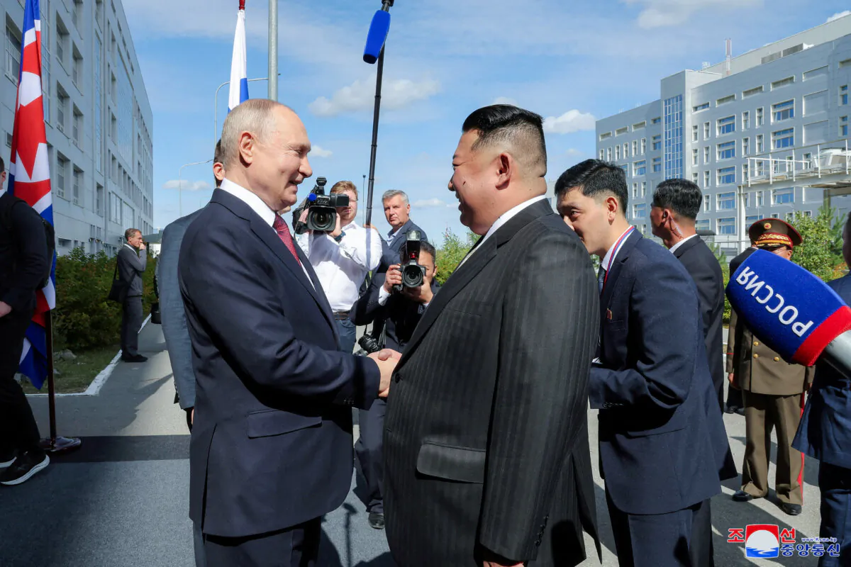 North Korean leader Kim Jong Un meets Russia's President Vladimir Putin in the Amur Oblast of the Far East Region, Russia, on Sept. 13, 2023. (KCNA via Reuters)