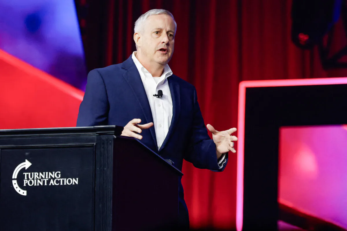 Michael Whatley, co-chair of the Republican National Committee, speaks at The People's Convention in Detroit, Mich., on June 15, 2024. (Jeff Kowalsky/AFP via Getty Images)