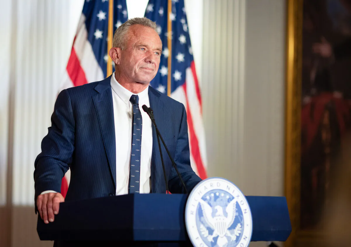 Presidential candidate Robert F. Kennedy Jr. speaks at the Nixon library in Yorba Linda, Calif., on June 12, 2024. (John Fredricks/The Epoch Times)