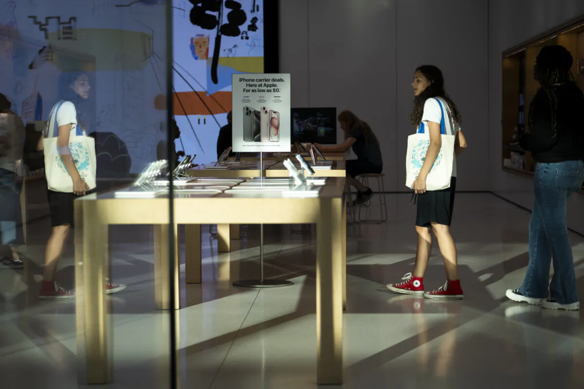 Apple products at an Apple Store in Columbia, Md., on June 20, 2024. (Madalina Vasiliu/The Epoch Times)