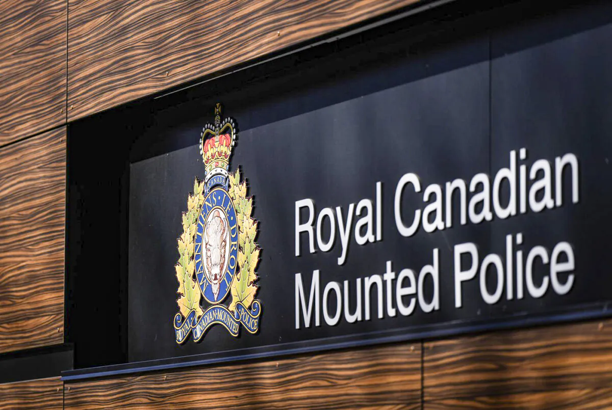 The RCMP logo is seen outside the force's 'E' division headquarters in Surrey, B.C., on March 16, 2023. (The Canadian Press/Darryl Dyck)