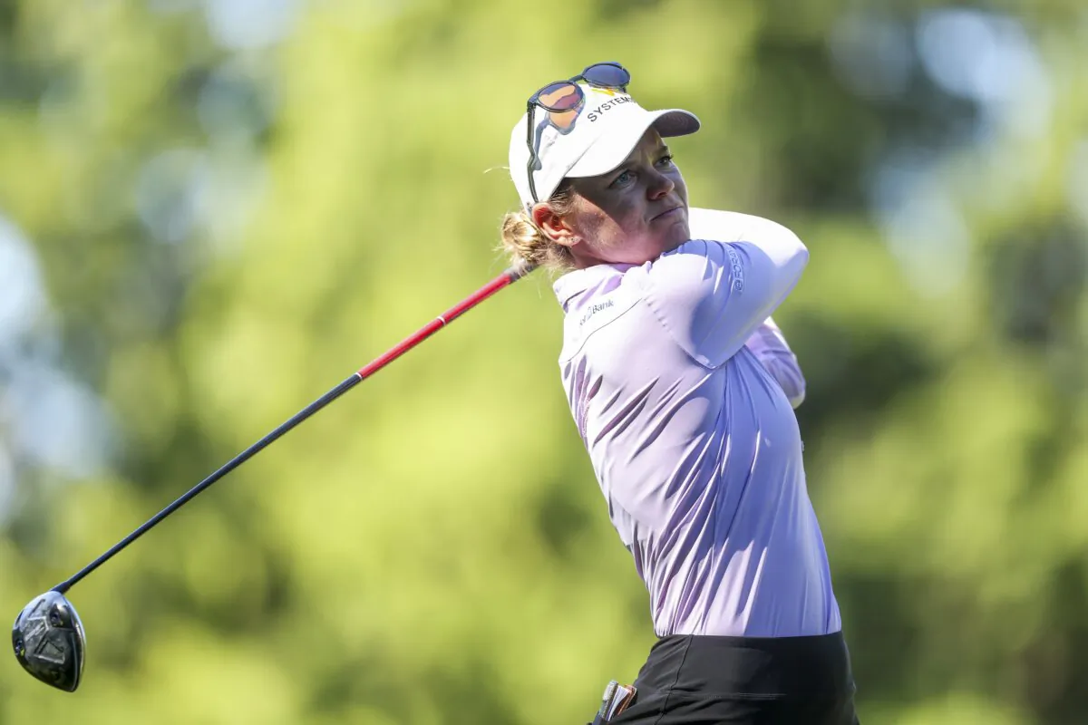 Sarah Schmelzel of the United States hits a tee shot on the 11th hole during the second round of the KPMG Women's PGA Championship in Sammamish, Wash., on on June 21, 2024. (Ezra Shaw/Getty Images)