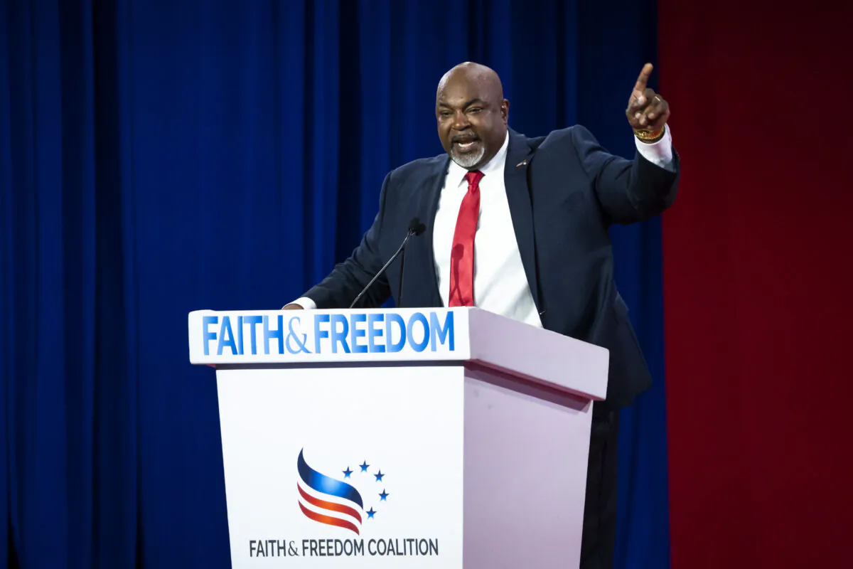 North Carolina Lt. Gov. Mark Robinson speaks at the 2024 Road to Majority Conference in Washington on June 21, 2024. (Madalina Vasiliu/The Epoch Times)