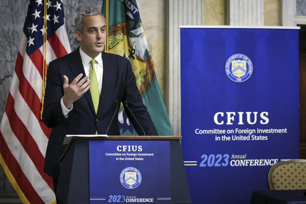 U.S. Assistant Treasury Secretary for Investment Security Paul Rosen speaks during the second annual Committee on Foreign Investment in the United States (CFIUS) Conference at the Treasury Department in Washington on Sept.14, 2023. (Alex Wong/Getty Images)