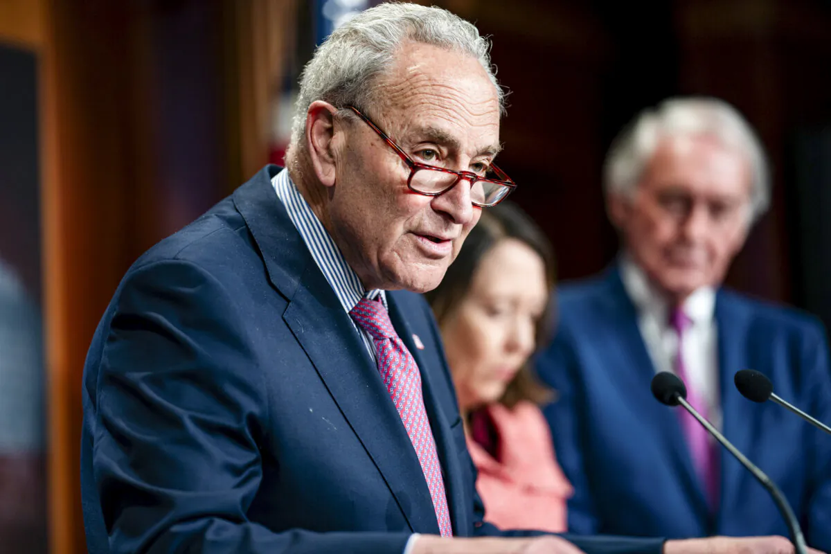 Senate Majority Leader Chuck Schumer (D-N.Y.) speaks during a news conference at the U.S. Capitol on June 5, 2024. (Kent Nishimura/Getty Images)