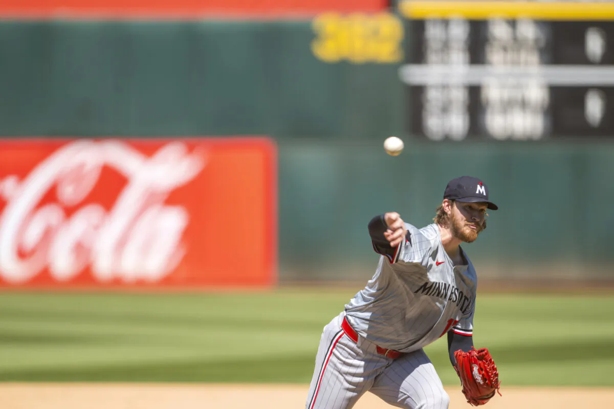 Minnesota Twins pitcher Bailey Ober (17) throws during the ninth inning of a baseball game against the Oakland Athletics in Oakland, Calif,. on, June 22, 2024. (Nic Coury/AP Photo)