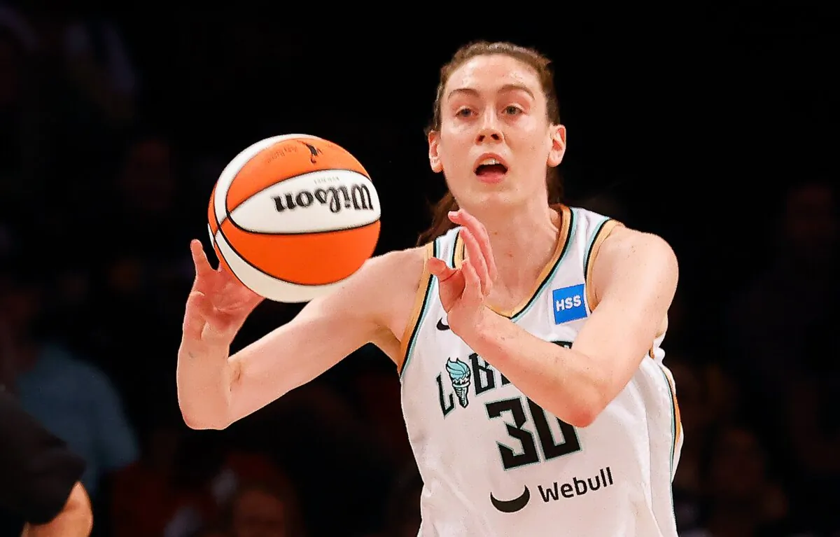 Breanna Stewart of the New York Liberty plays against the Los Angeles Sparks during a WNBA game in New York on Sept. 7, 2023. (Bruce Bennett/Getty Images)