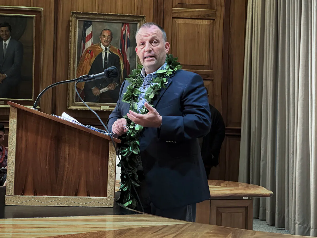Hawaii Gov. Josh Green speaks at a news conference in Honolulu, Hawaii, on Dec. 15, 2023. (Audrey McAvoy/AP Photo)