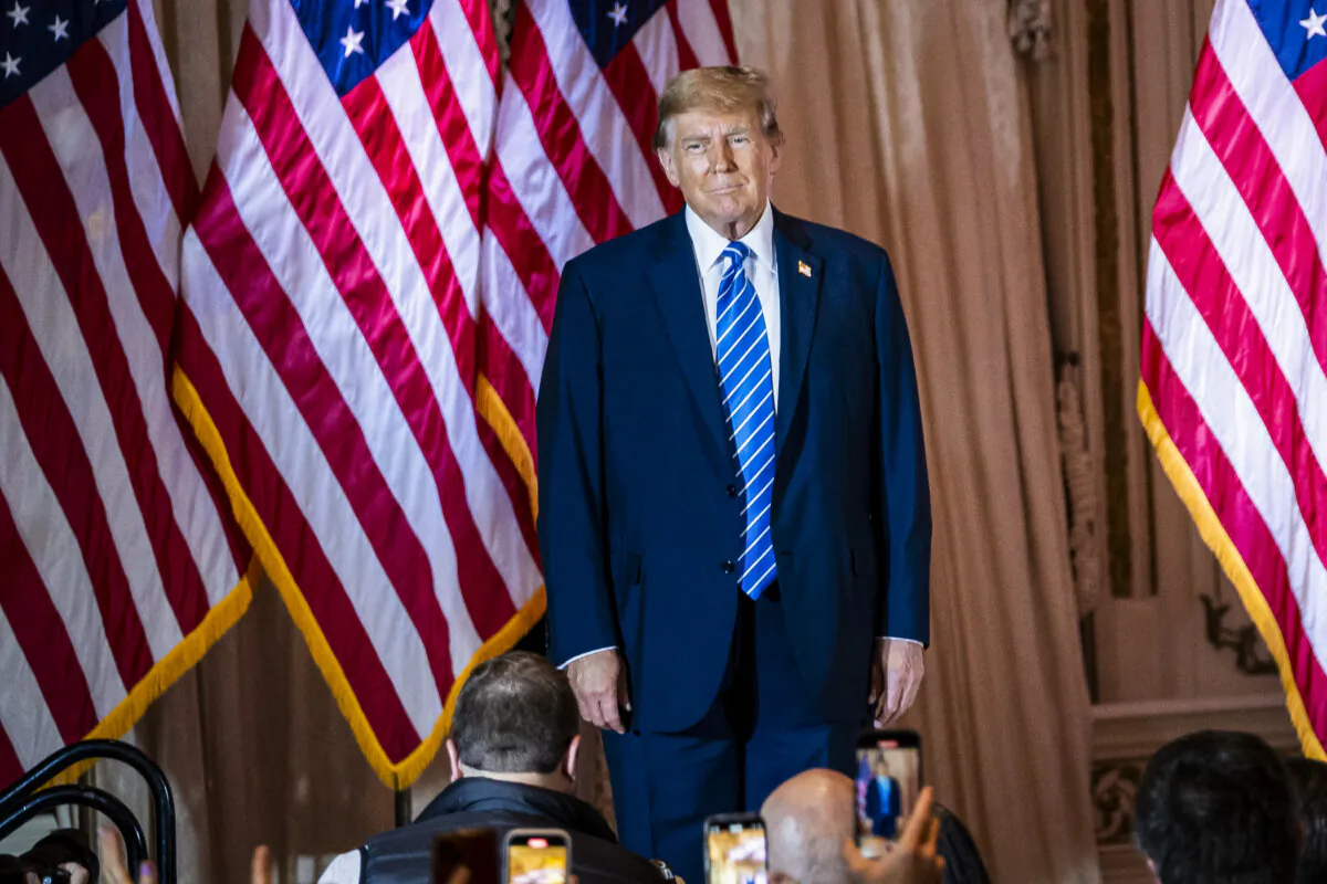 Republican presidential candidate former President Donald J. Trump takes the stage to speak on Super Tuesday at Mar-a-Lago in Palm Beach, Fla., on March 5, 2024. (Madalina Vasiliu/The Epoch Times)
