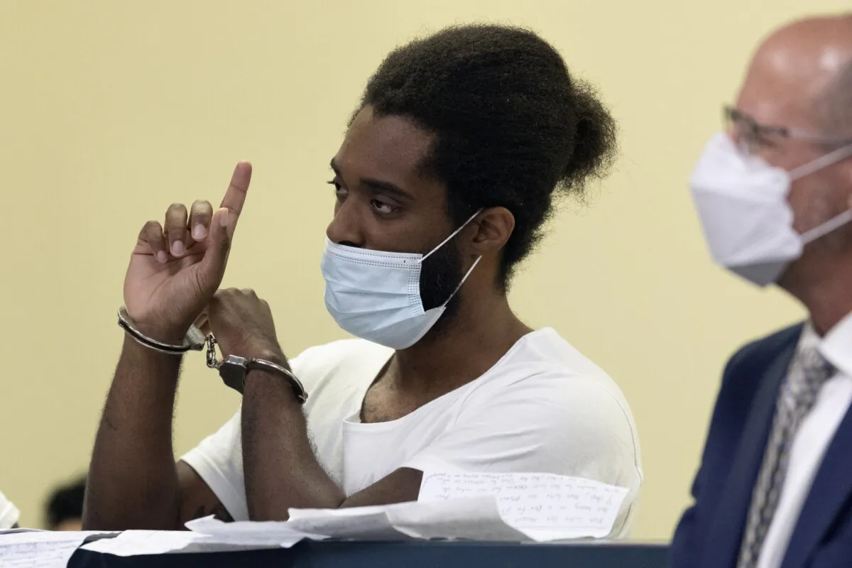 Jamhal Latimer, also known as Jamal Talib Abdulleh Bey, speaks during a dangerousness hearing at Malden District Court, in Medford, Mass., on July 9, 2021. (Michael Dwyer/AP Photo, Pool, File)
