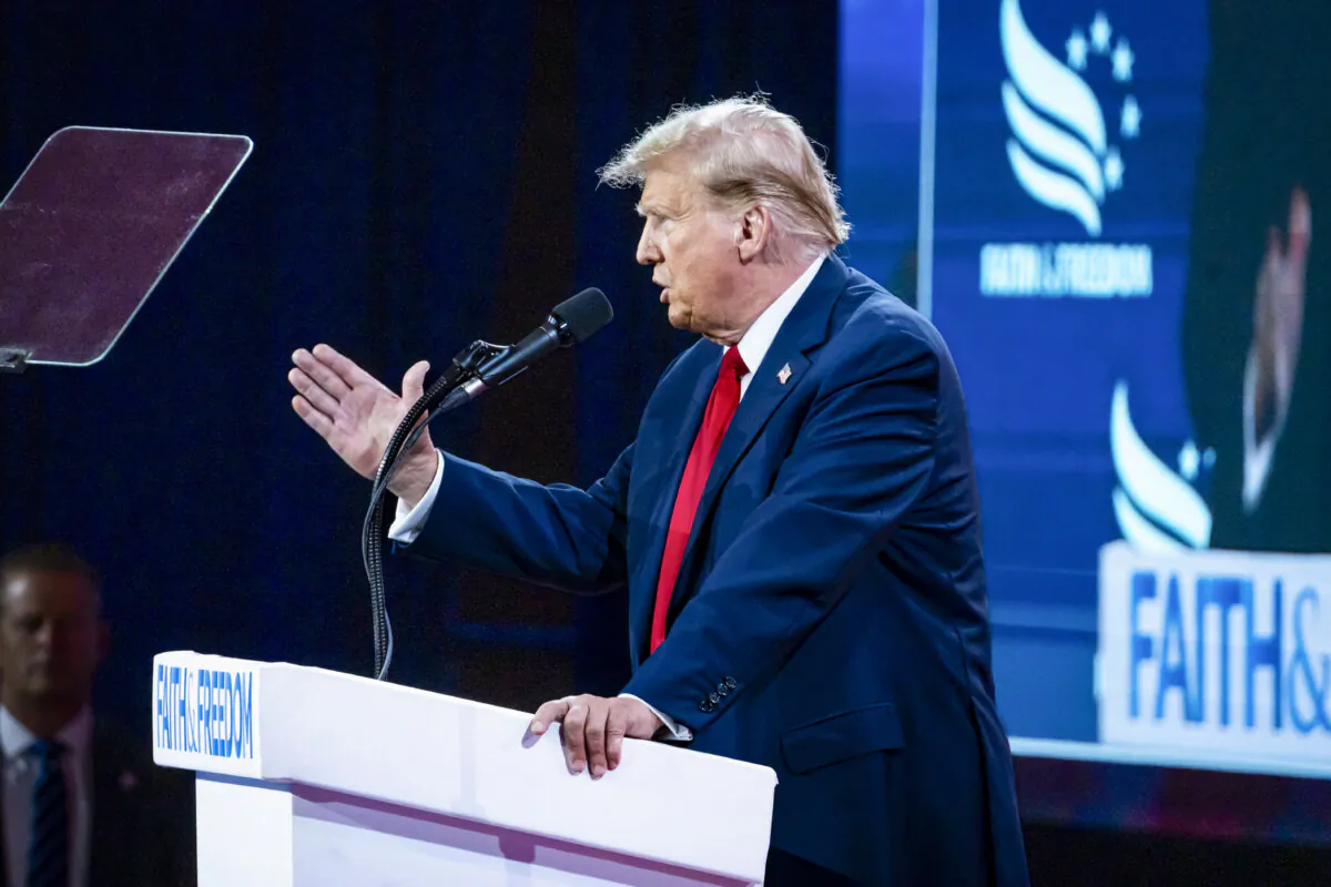 Former President Donald J. Trump speaks at the 2024 Road to Majority Conference in Washington on June 22, 2024. (Madalina Vasiliu/The Epoch Times)