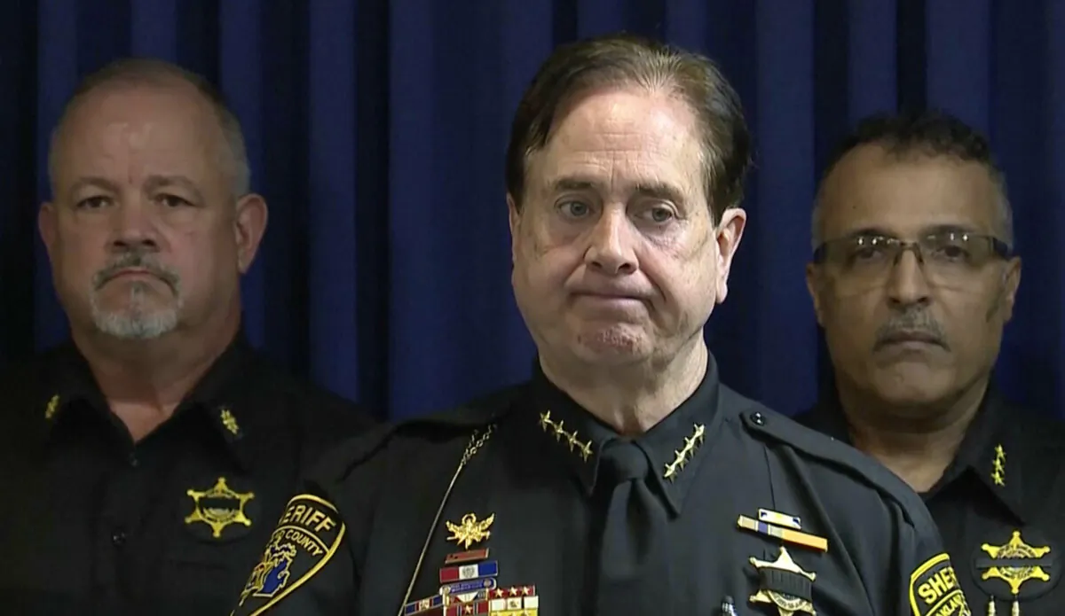 Sheriff Michael Bouchard, Oakland County Sheriff’s Office, speaking during a news conference in Pontiac, Mich., on June 23, 2024. (WXYZ via AP)