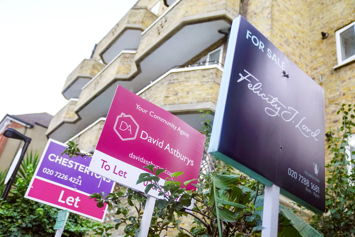 Estate agents To Let and For Sale signs in Islington, north London, on Aug. 12, 2023. (Yui Mok/PA)