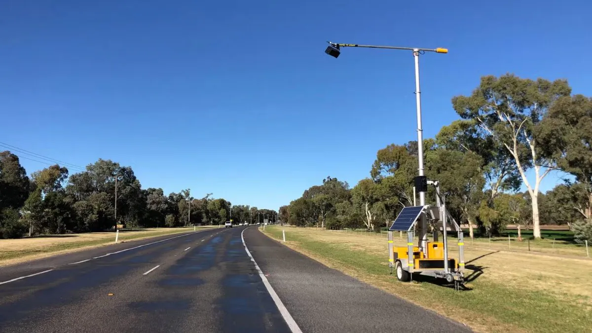 An undated image of a new high-tech seatbelt and cell phone detection camera on the side of the road in Australia. (Drive.com.au)
