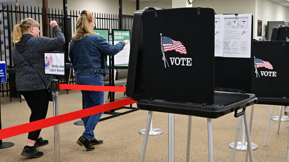 People arrive to cast their ballots at the Shasta County Clerk & Registrar of Voters offices in Redding in Northern Califonia's Shasta County on Feb. 23, 2024. (Frederic J. Brown/AFP via Getty Images)