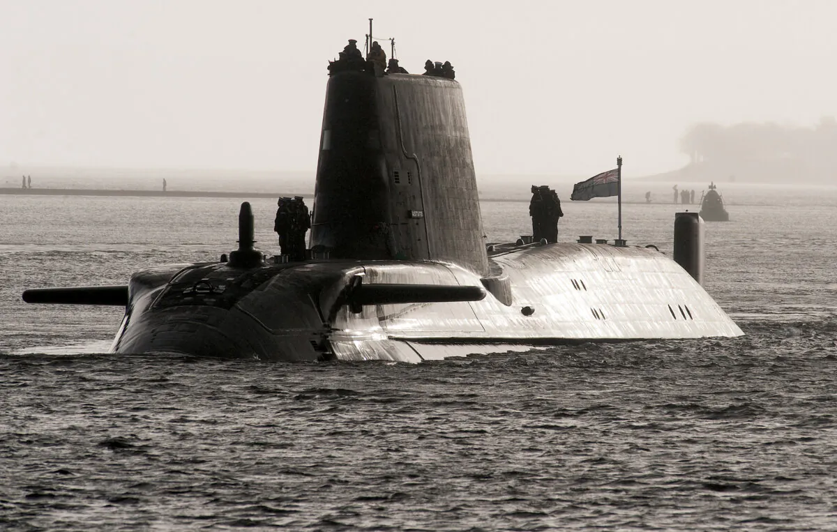 A photo taken on Nov. 20, 2009, shows the British Royal Navy's nuclear submarine, HMS Astute, en-route to Faslane, on the Firth of Cylde south-west Scotland. (Andy Buchanan/AFP FILES/AFP via Getty Images)