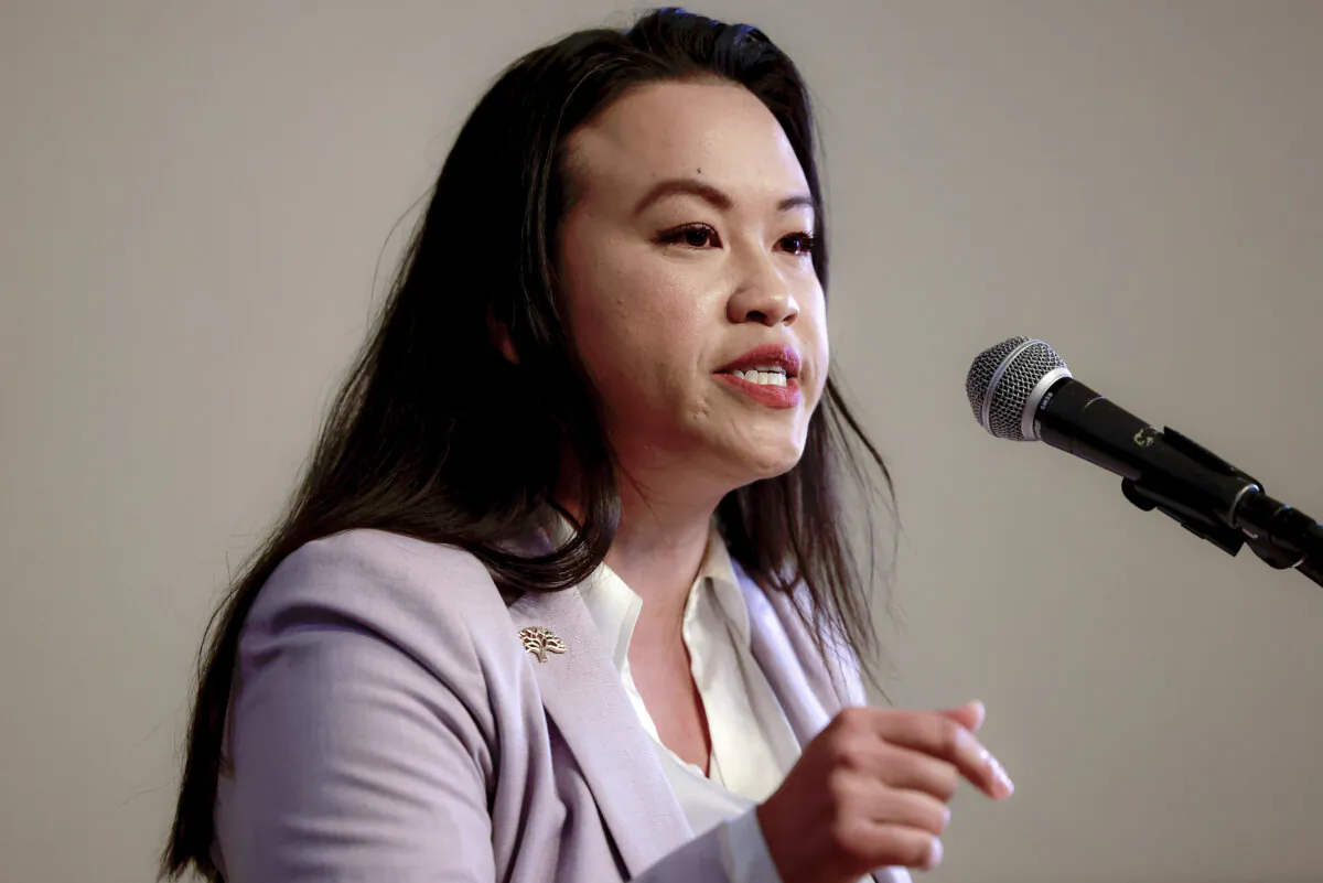 Oakland Mayor Sheng Thao makes remarks to the media at Oakland City Hall in Oakland, Calif., on June 24, 2024, following an FBI raid on her home and three others last week. (Jessica Christian/San Francisco Chronicle via AP)