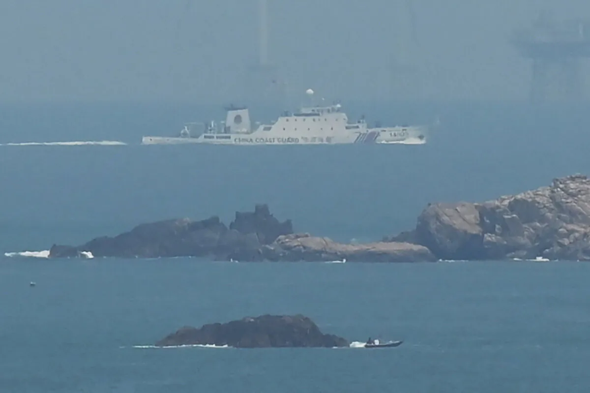 A Chinese coast guard ship sails toward the zone where China said it would conduct live fire exercises northeast of Pingtan Island, the closest point in China to Taiwan, in China's southeast Fujian Province on April 10, 2023. (Greg Baker/AFP via Getty Images)