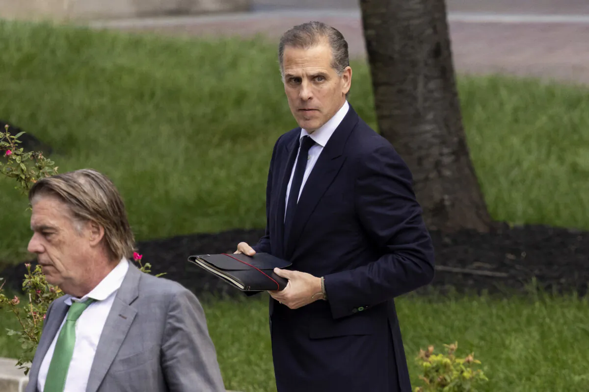 Hunter Biden (R), son of U.S. President Joe Biden, exits the J. Caleb Boggs Federal Building in Wilmington, on June 10, 2024. (Ryan Collerd/AFP via Getty Images)