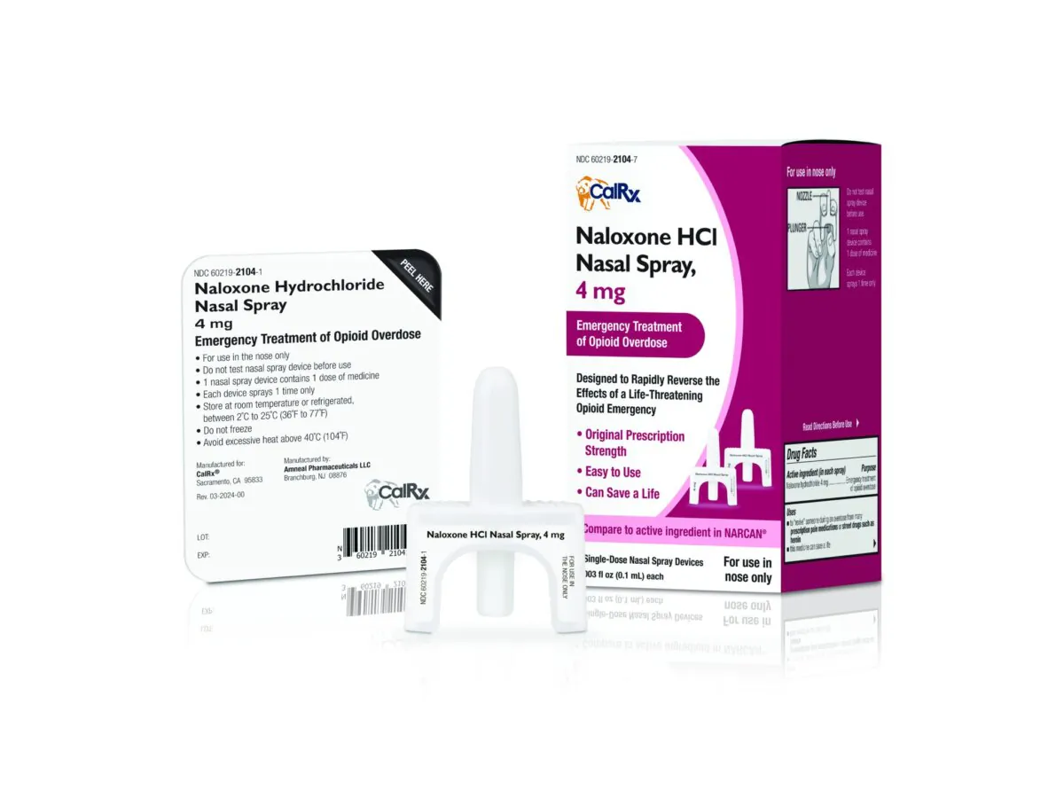 CalRx®-branded over-the-counter naloxone HCL nasal spray, 4 mg. (Courtesy of the California Department of Health Care Services)