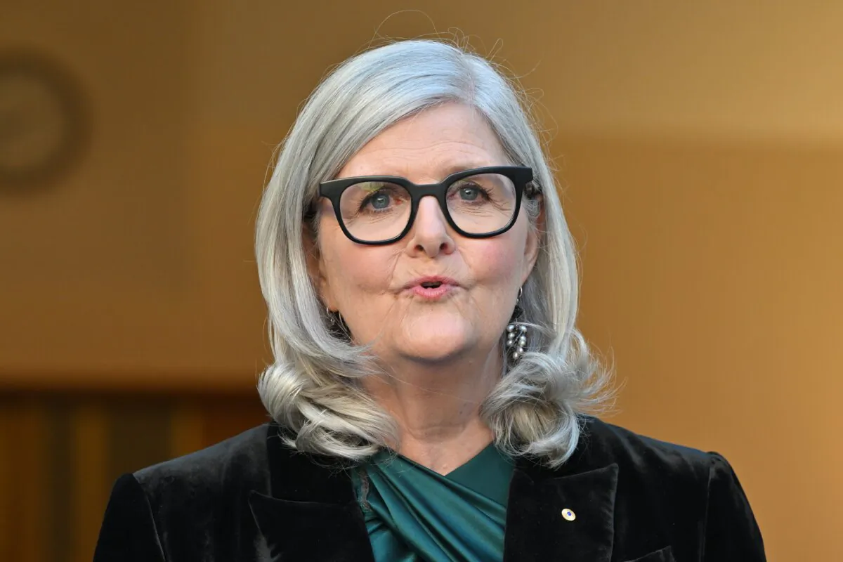 New Australian Governor General Sam Mostyn at a press conference at Parliament House in Canberra, Australia on July 3, 2024. (AAP Image/Mick Tsikas) 
