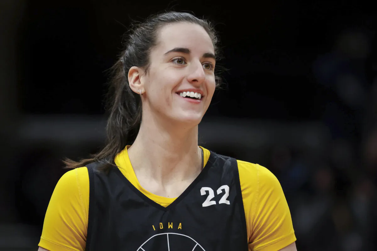 Caitlin Clark of the Iowa Hawkeyes looks on during an open practice ahead of the 2024 NCAA Women’s Basketball Tournament Final Four at Rocket Mortgage Fieldhouse in Cleveland, Ohio., on April 4, 2024. (Steph Chambers/Getty Images)