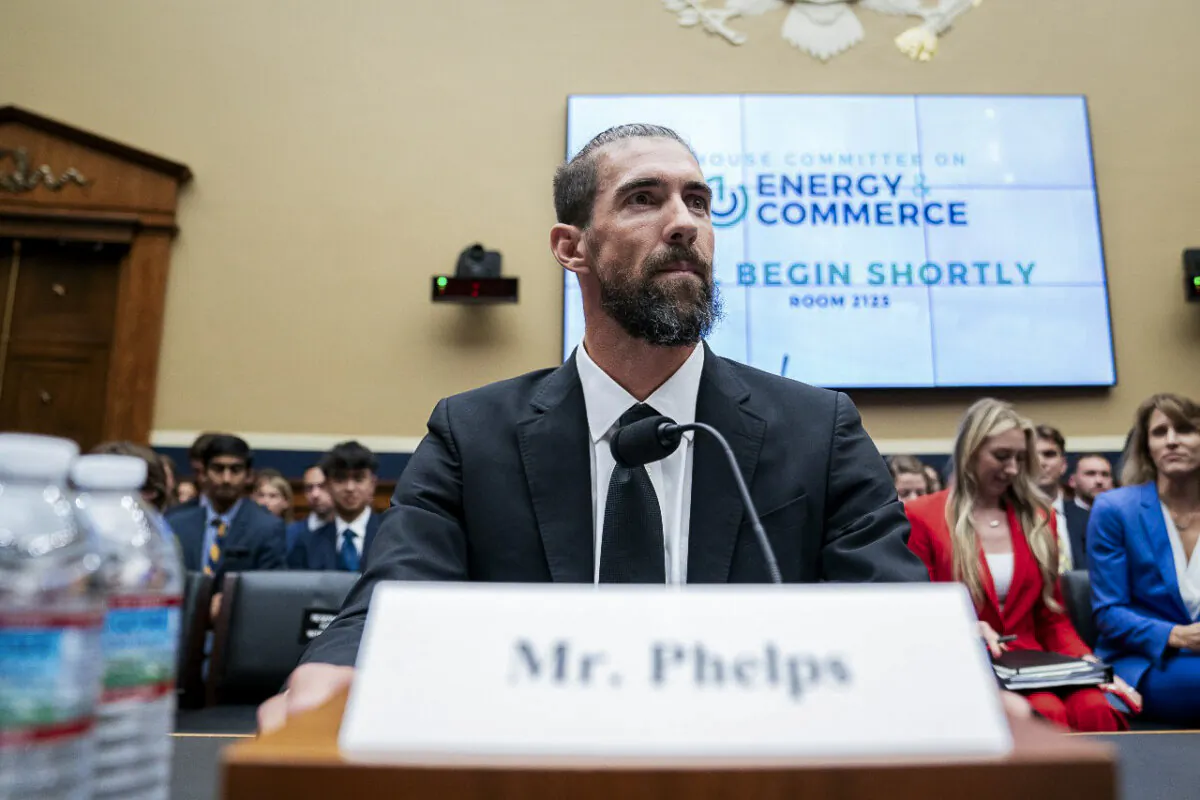 Michael Phelps, former Olympic athlete, speaks during an Oversight and Investigations Subcommittee hearing on "Examining Anti-Doping Measures in Advance of the 2024 Olympics" on Capitol Hill on June 25, 2024. (Nathan Howard/Getty Images)