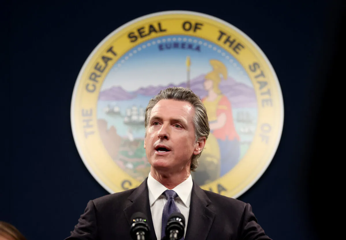 California Gov. Gavin Newsom speaks during a press conference on February 01, 2023 in Sacramento, California. California Gov. Gavin Newsom, state Attorney General Rob Bonta, state Senator Anthony Portantino (D-Burbank) and other state leaders announced SB2 - a new gun safety legislation that would establish stricter standards for  Concealed Carry Weapon (CCW) permits to carry a firearm in public. The bill designates "sensitive areas," like bars, amusement parks and child daycare centers where guns would not be allowed. (Photo by Justin Sullivan/Getty Images)