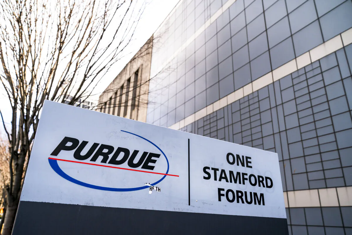 Purdue Pharma headquarters in downtown Stamford, Conn., on April 2, 2019. (Drew Angerer/Getty Images)