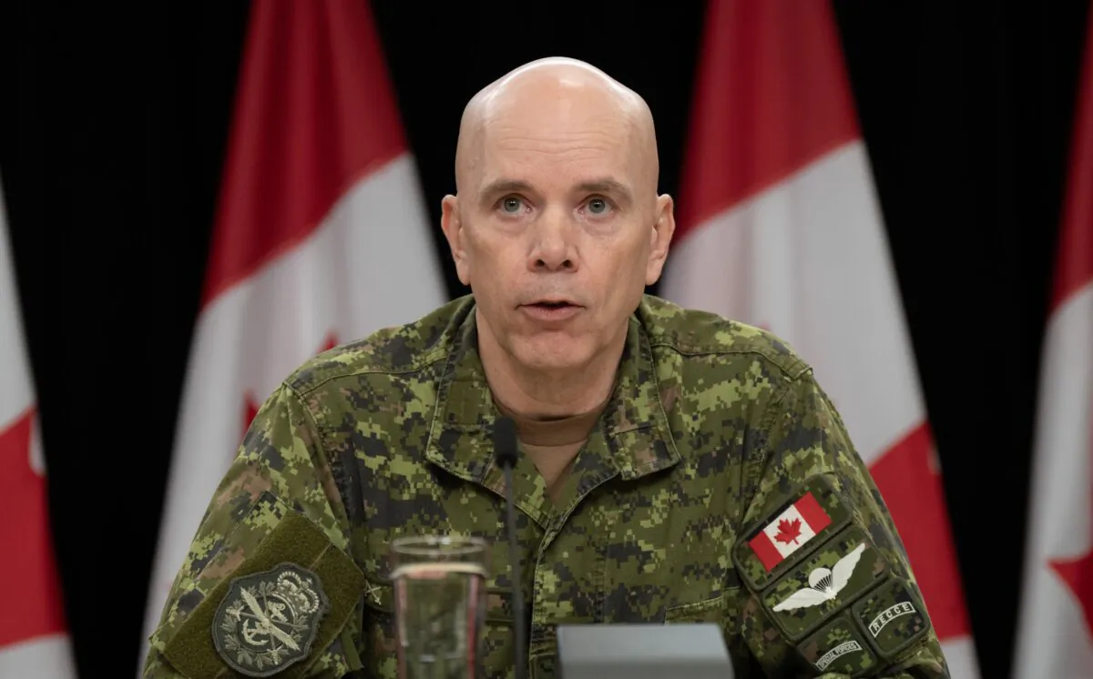 Chief of the Defence Staff Wayne Eyre responds to a question during a news conference concerning the situation in Israel, in Ottawa on Oct. 11, 2023. (The Canadian Press/Adrian Wyld)