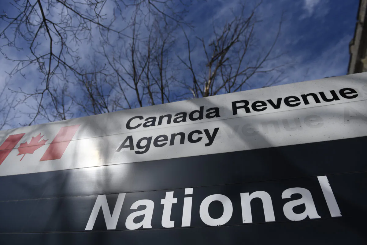 The Canada Revenue Agency sign outside the National Headquarters at the Connaught Building in Ottawa is seen on March 1, 2021. (The Canadian Press/Justin Tang)