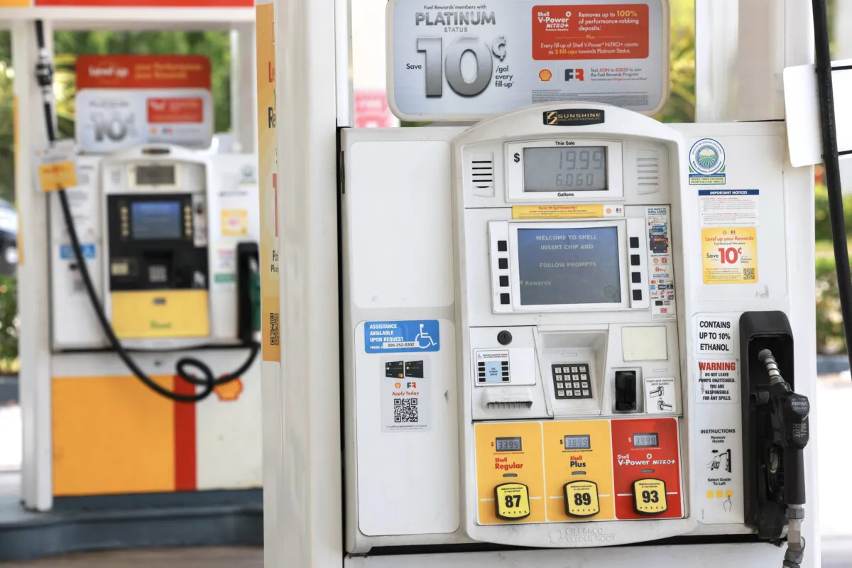A gas pump at a Shell station on May 15, 2024 in Miami, Florida. (Joe Raedle/Getty Images)