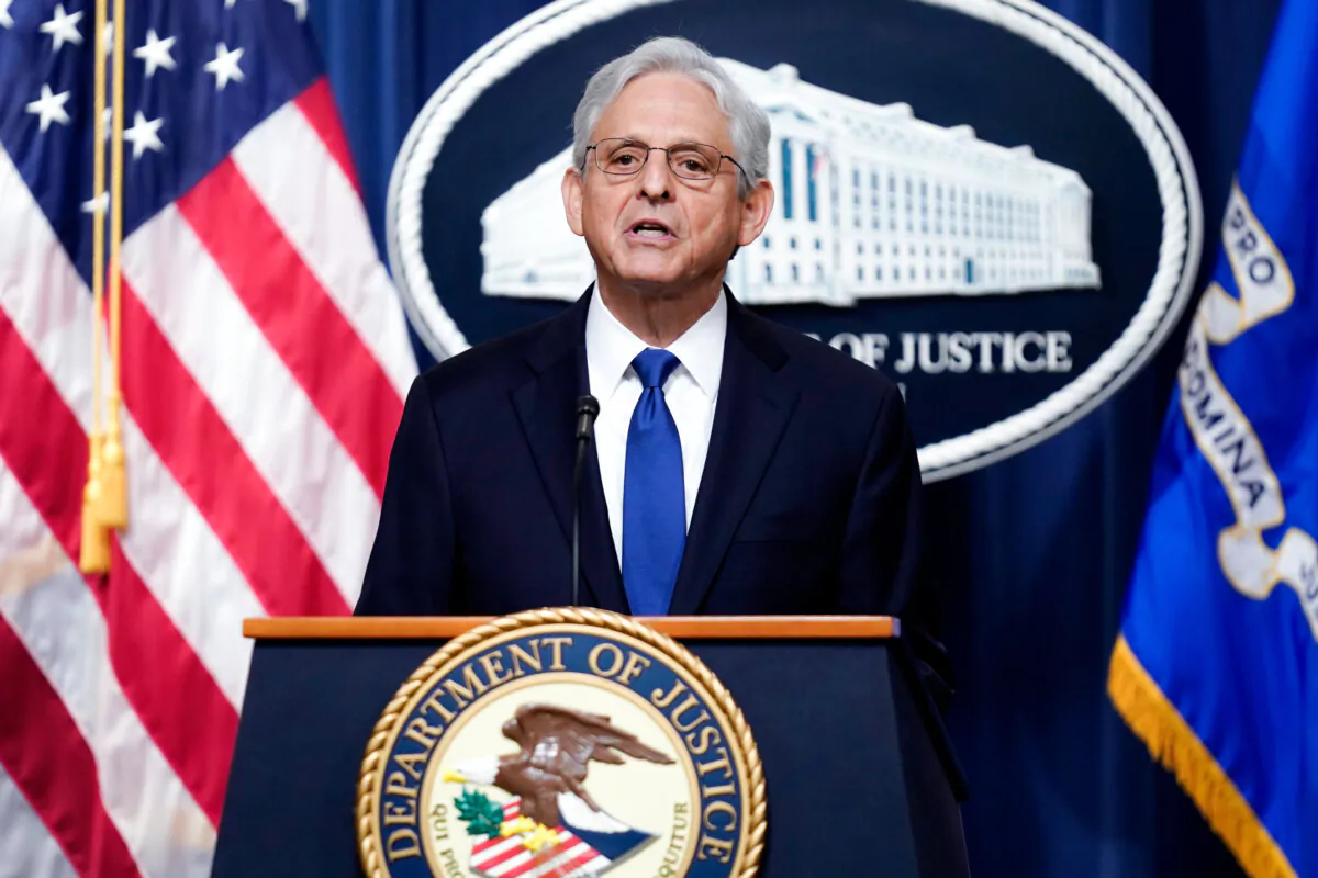 Attorney General Merrick Garland speaks at the Department of Justice in Washington on Aug. 11, 2023. (Stephanie Scarbrough/AP Photo)