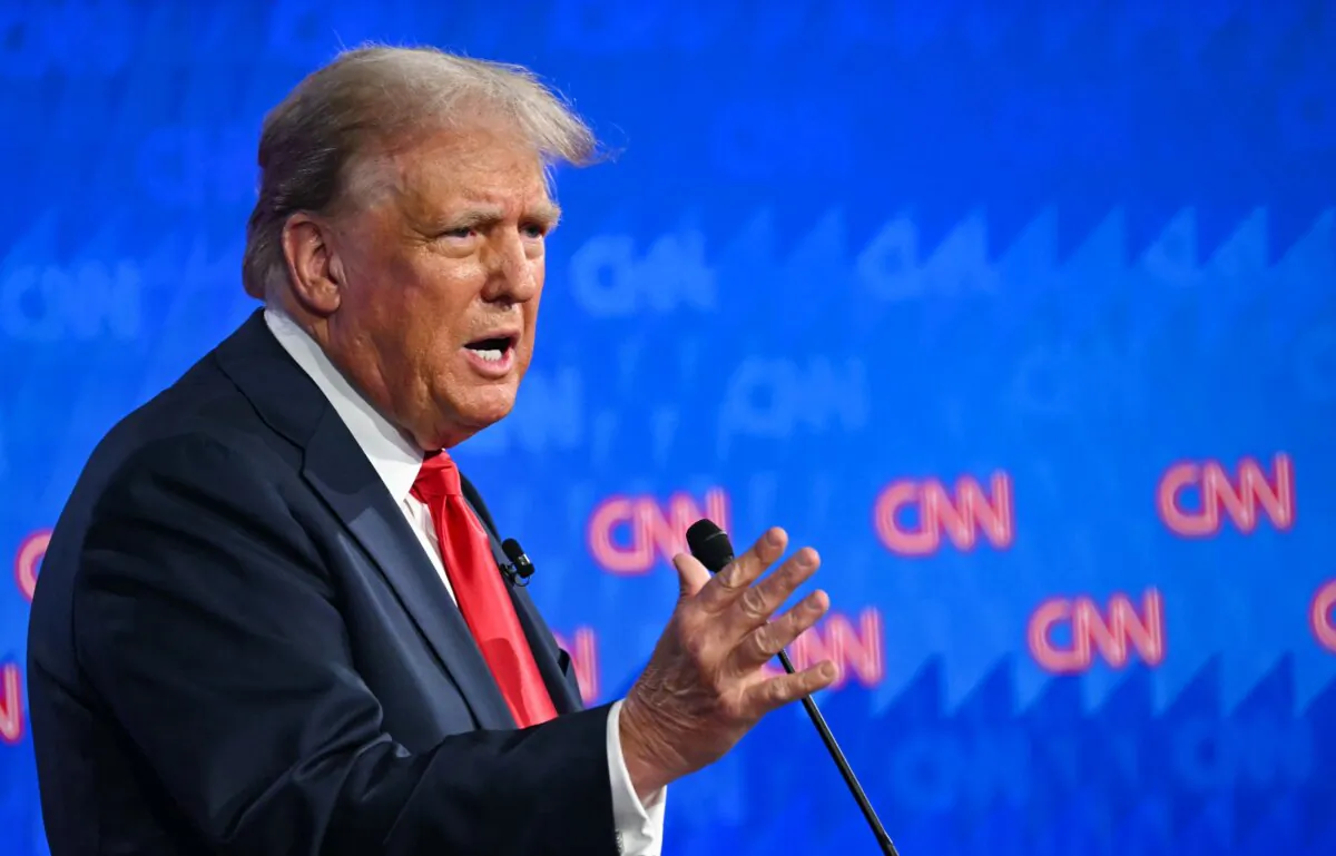 Then-presidential candidate Donald Trump speaks as he participates in the first presidential debate of the 2024 elections with President Joe Biden at CNN's studios in Atlanta on June 27, 2024. (Andrew Caballero-Reynolds/AFP via Getty Images)