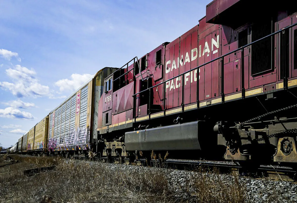 Canadian Pacific Railway trains sit at the main CP Rail train yard in Toronto on March 21, 2022. (The Canadian Press/Nathan Denette)