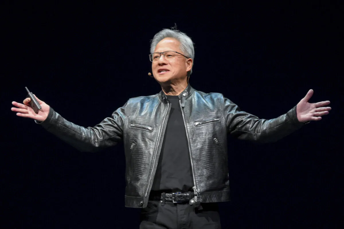 Nvidia's CEO Jensen Huang delivers a speech ahead of Computex 2024 in Taipei, Taiwon, on June 2, 2024. (Sam Yeh/AFP via Getty Images)