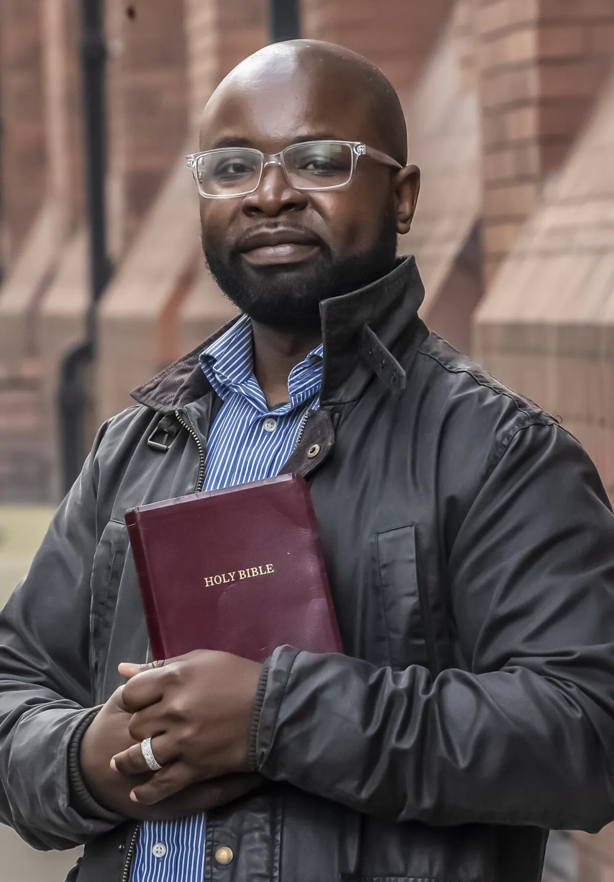 Christian social worker Felix Ngole outside Leeds Employment Tribunal in West Yorkshire, England, on April 4, 2024. (Danny Lawson/PA) 
