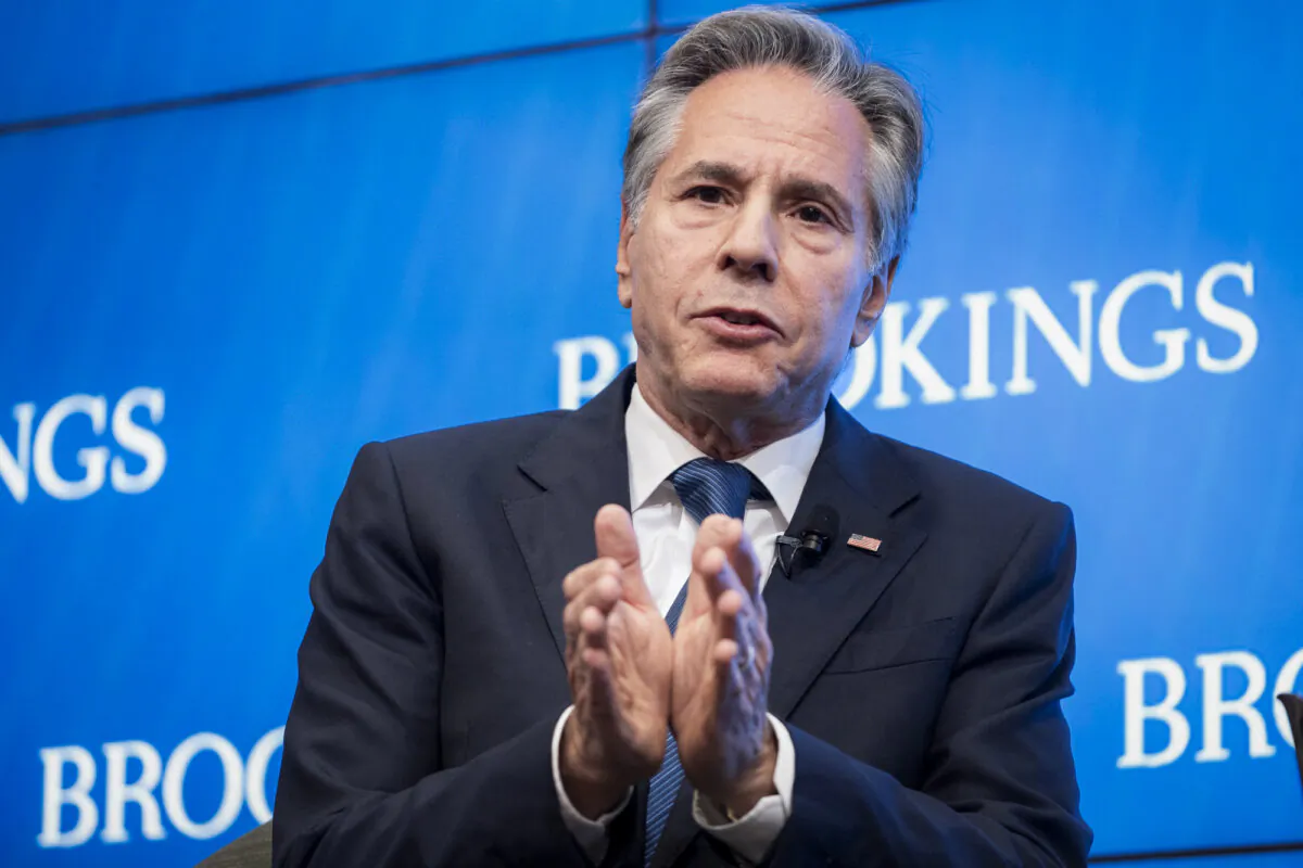 U.S. Secretary of State Antony Blinken speaks during a foreign policy discussion at the Brookings Institute in Washington on July 1, 2024. (Roberto Schmidt/AFP via Getty Images)