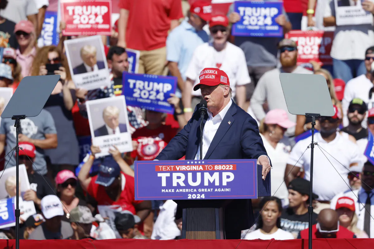 Former President Donald Trump speaks at a rally at Greenbrier Farms in Chesapeake, Va., on June 28, 2024. (Anna Moneymaker/Getty Images)
