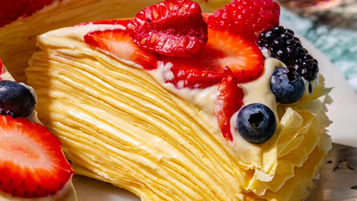 This crepe cake features striking layers and a rich-yet-light texture. (Steve Klise/TNS)