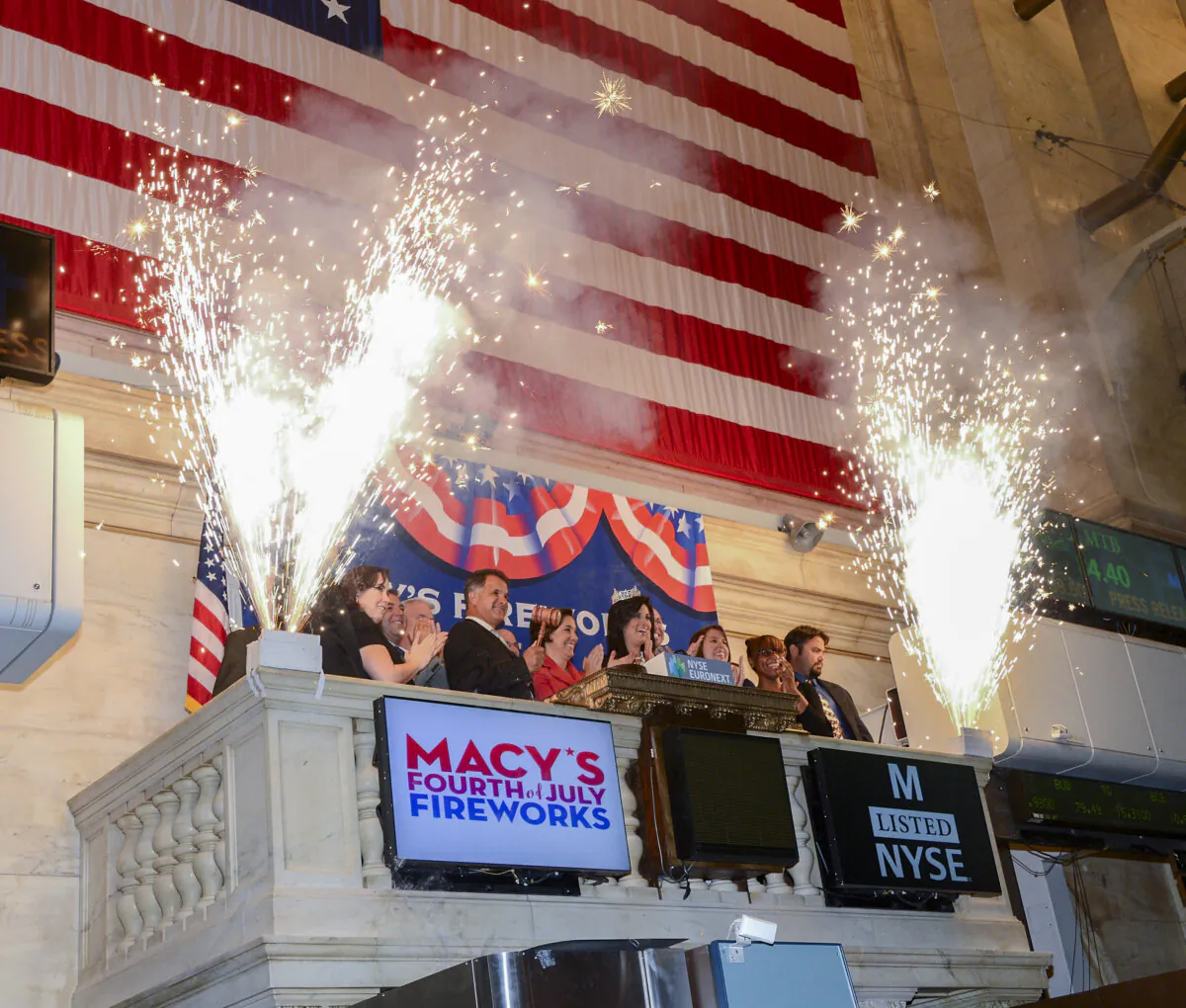 Amy Kule, Executive Producer of Macy's 4th of July Fireworks and Miss America 2012, Laura Kaeppeler visit the New York Stock Exchange in New York  on July 3, 2012. (Jason Kempin/Getty Images)