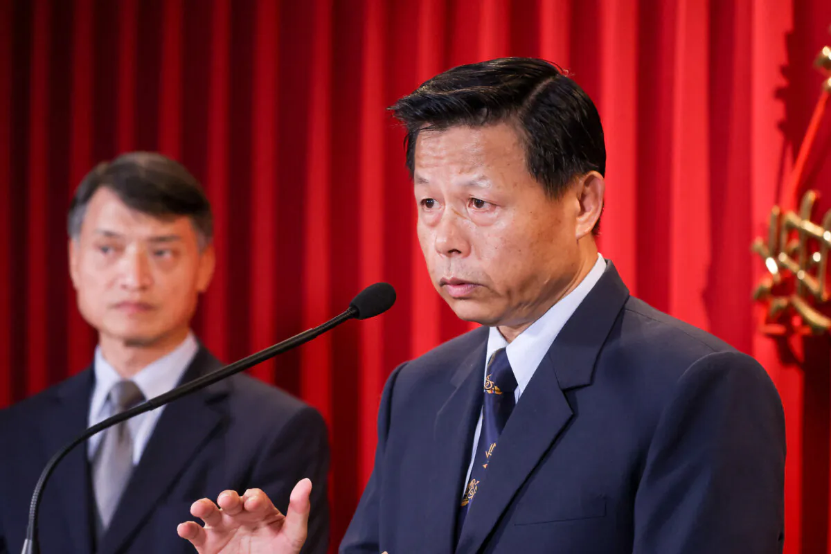 Hsieh Ching-chin, deputy director-general of Taiwan's Coast Guard Administration, comments on the case of a Taiwanese fishing boat that was seized by the Chinese coast guard, during a news conference in Taipei, Taiwan, on July 3, 2024. (I-Hwa Cheng/AFP via Getty Images)