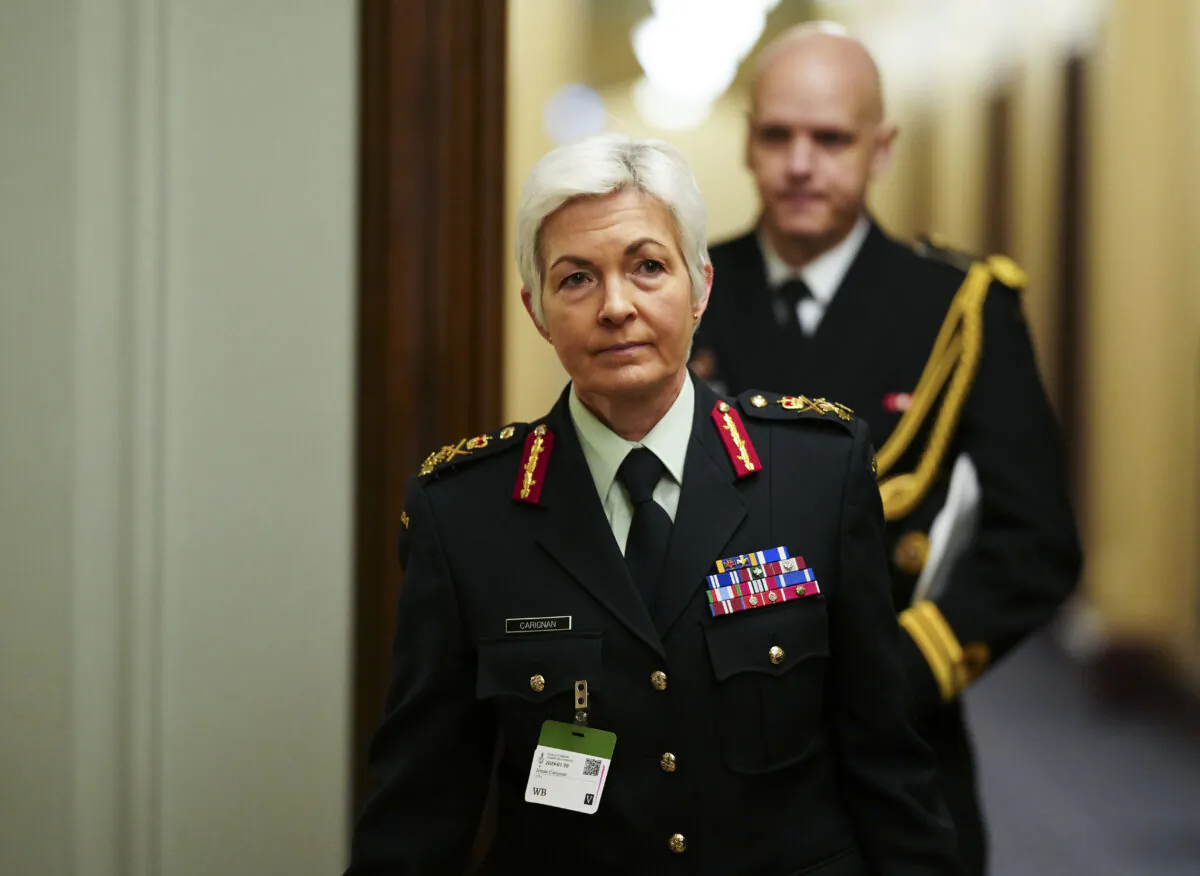Lt.-Gen. Jennie Carignan arrives at the Prime Minister's office on Parliament Hill in Ottawa on Jan. 30, 2024. (The Canadian Press/Sean Kilpatrick)