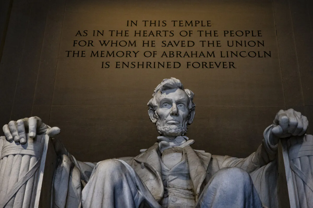 The Lincoln Memorial is seen on an overcast Presidents Day in Washington on Feb. 15, 2021. (Samuel Corum/Getty Images)